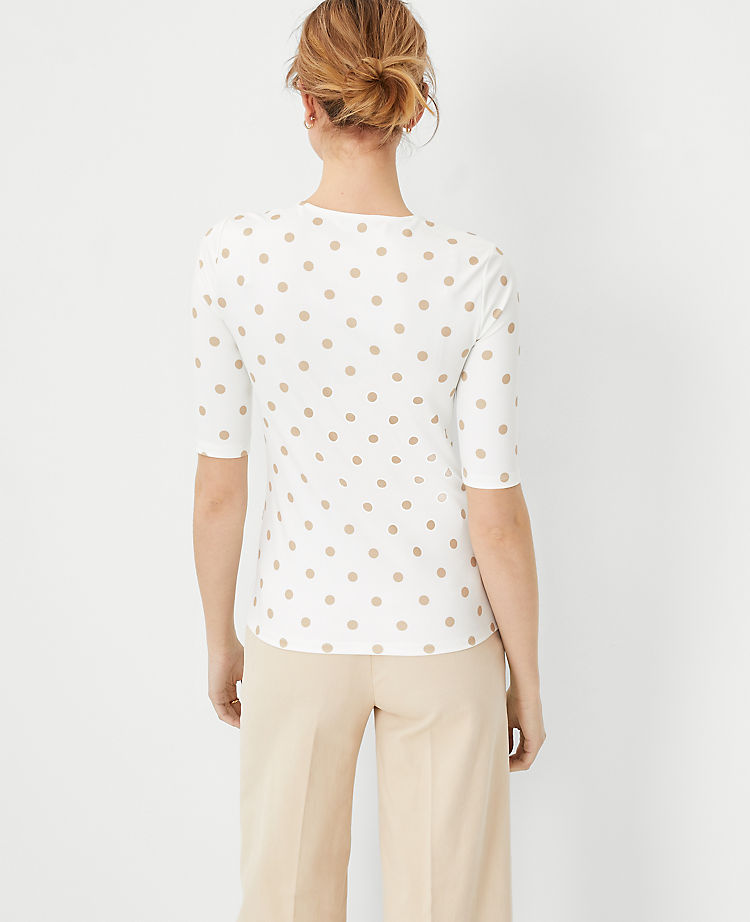 Ann Taylor Outlet |  Polka Dot Refined Stretch Envelope Neck Top