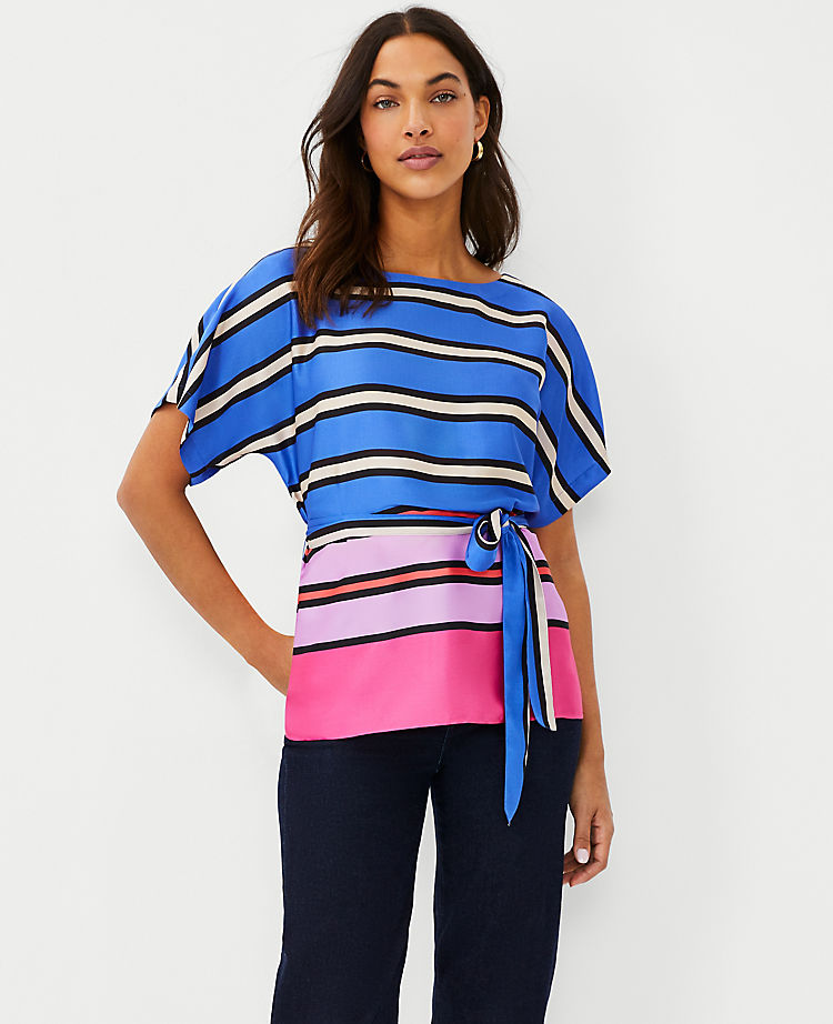 Ann Taylor Outlet |  Stripe Belted Dolman Sleeve Top