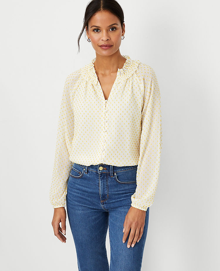Ann Taylor Outlet |  Clip Ruffle Button Top
