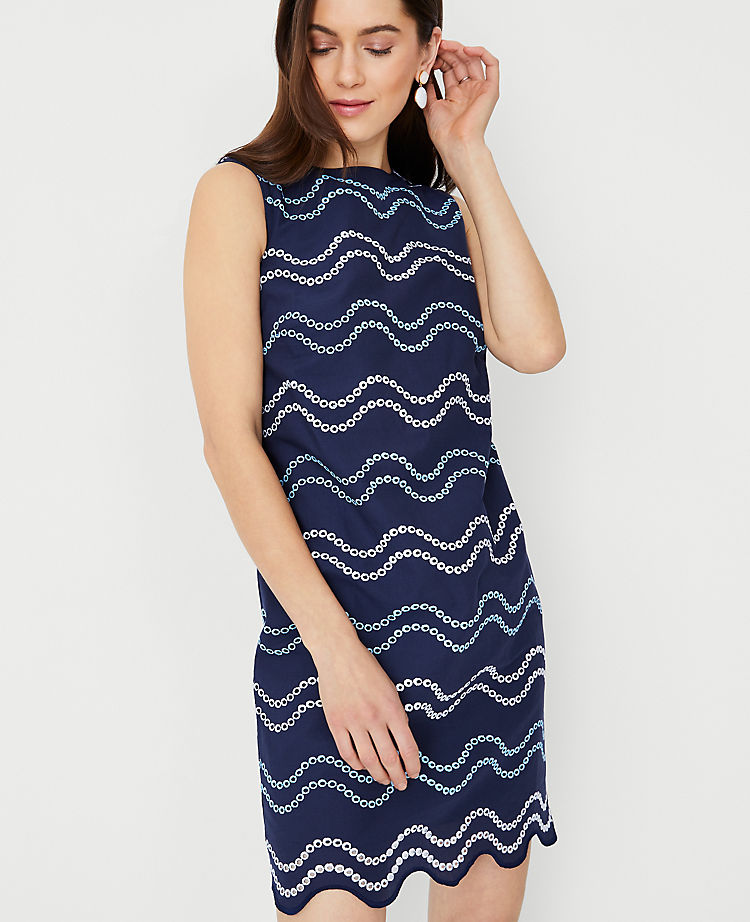 Ann Taylor Outlet |  Wave Embroidered Scalloped Shift Dress