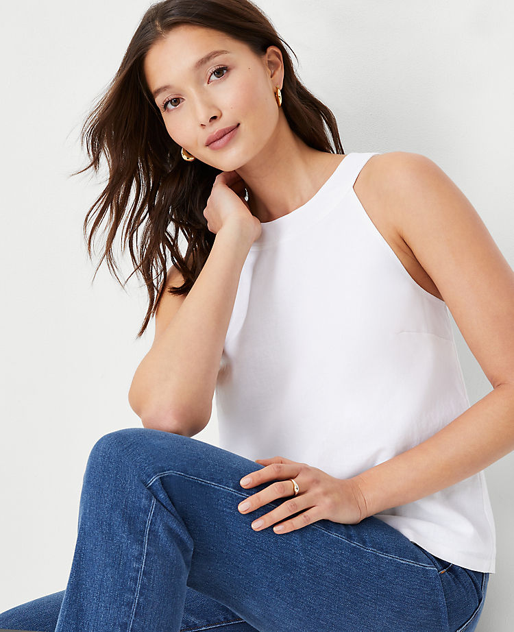 Linen Blend Button Back Halter Top