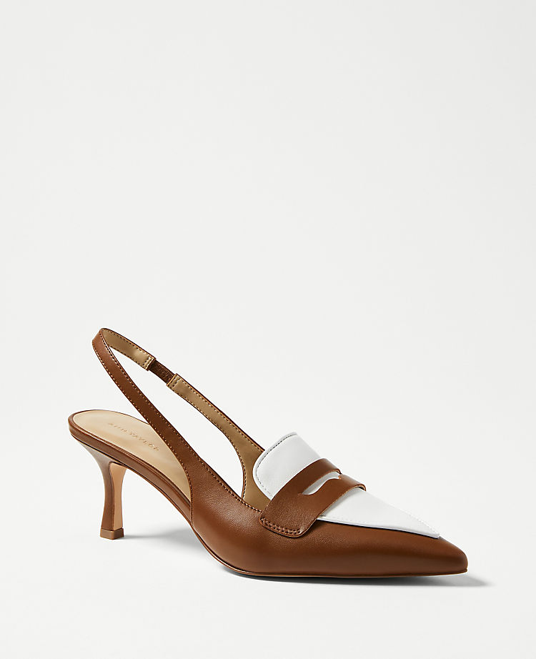Penny Loafer Leather Slingback Pumps