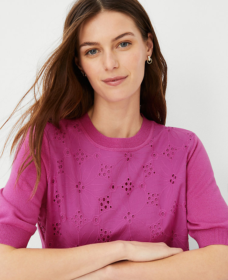 Ann Taylor Outlet |  Eyelet Mixed Media Sweater Tee