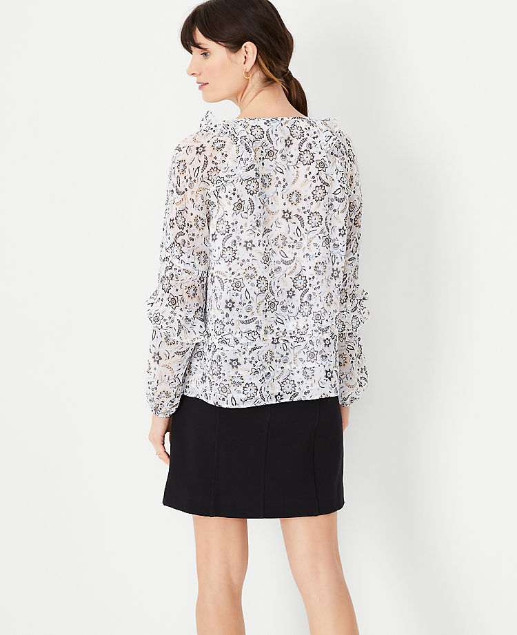 Floral Pintucked Ruffle Sleeve Top