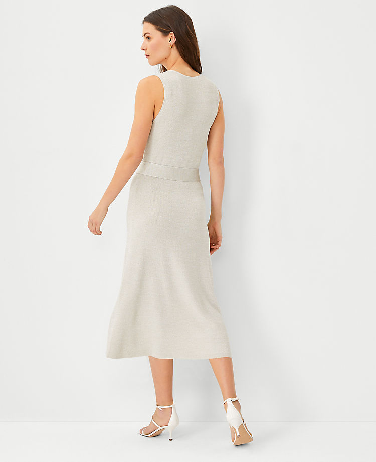 Shimmer Belted V-Neck Sweater Dress