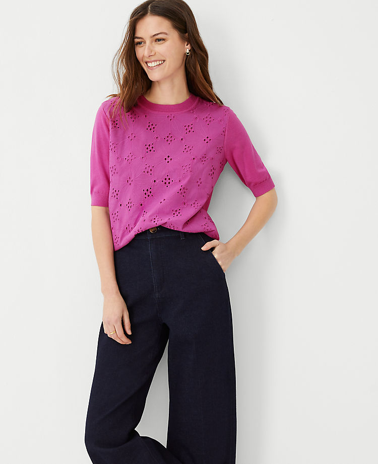 Ann Taylor Outlet |  Eyelet Mixed Media Sweater Tee