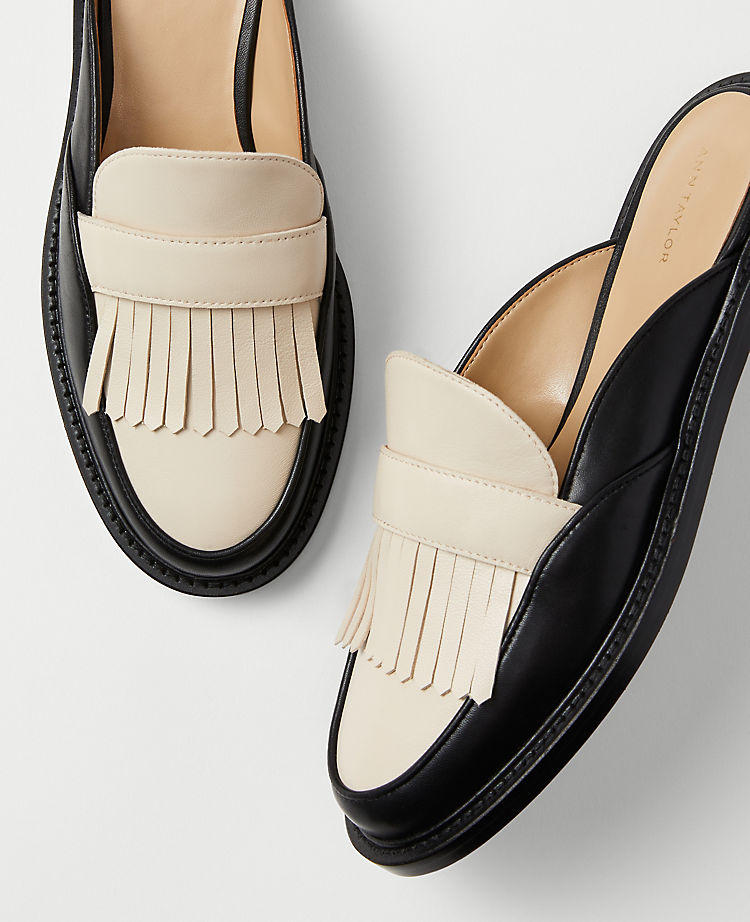 Kiltie Leather Loafer Slides
