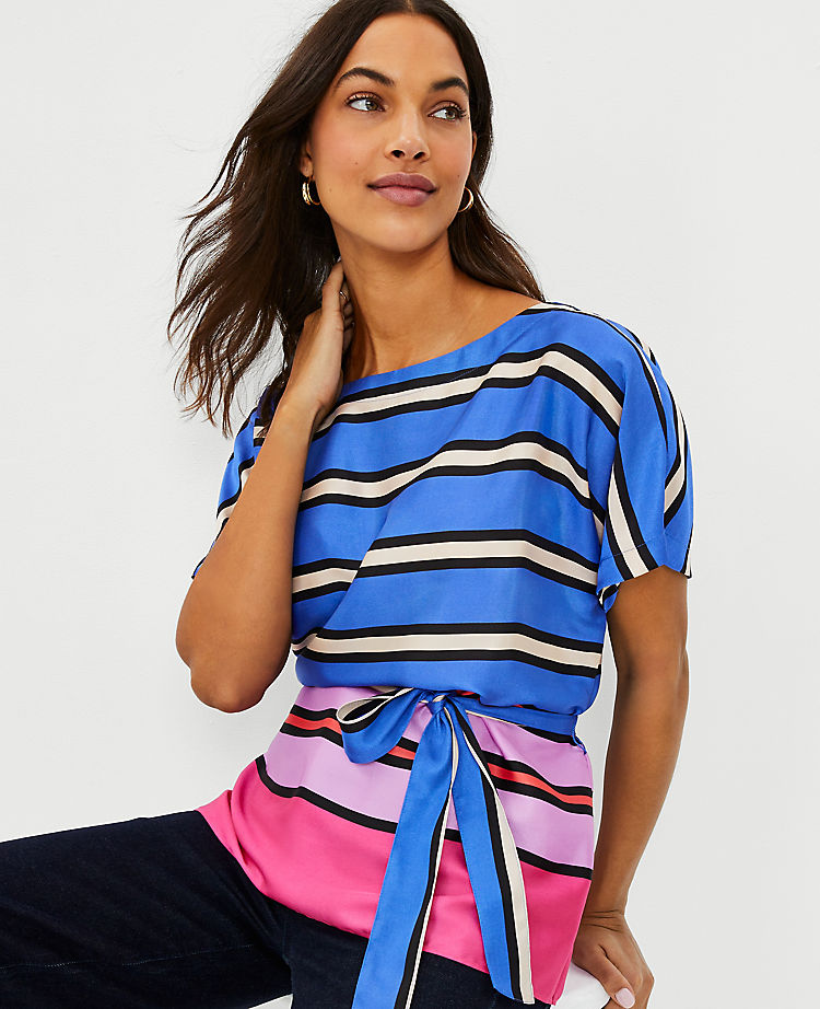 Ann Taylor Outlet |  Stripe Belted Dolman Sleeve Top