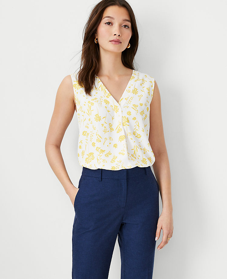 Ann Taylor Outlet |  Floral Mixed Media Pleat Front Top