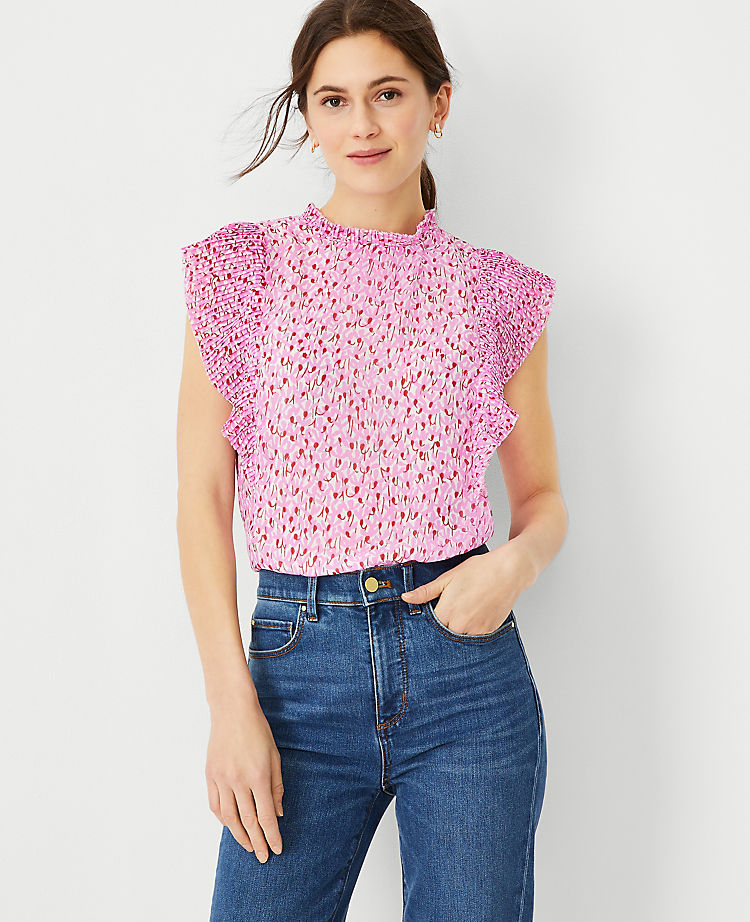 Ann Taylor Outlet |  Floral Plisse Ruffle Top