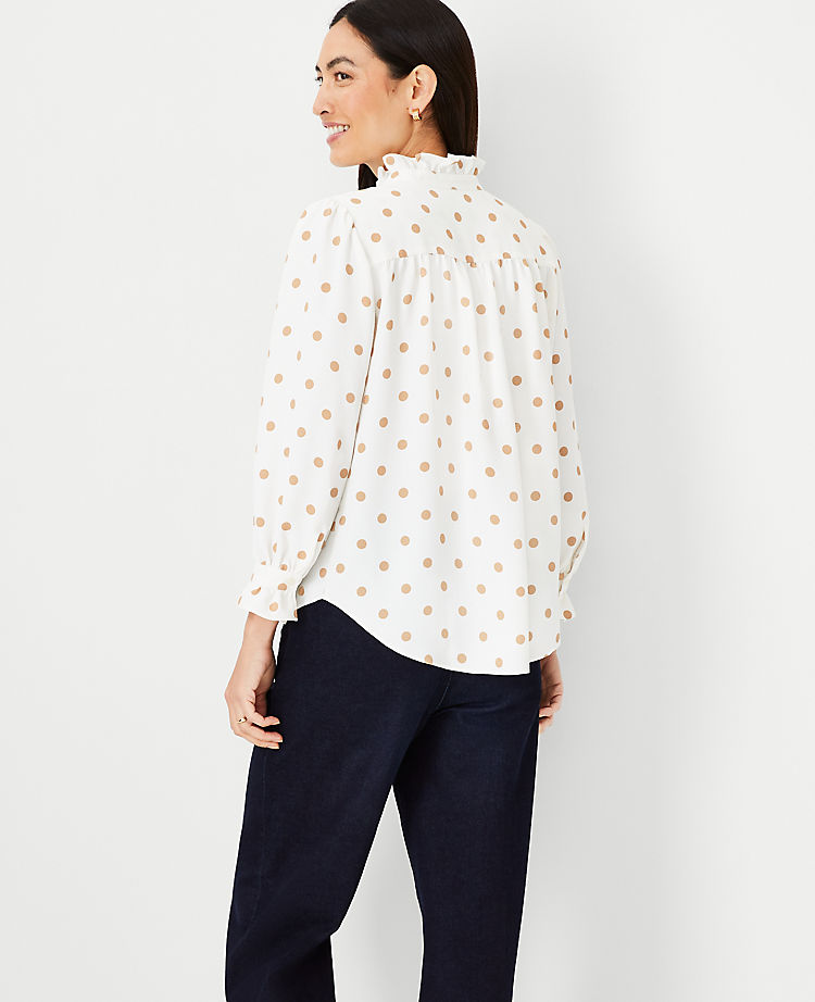 Ann Taylor Outlet |  Polka Dot Ruffle Button Top