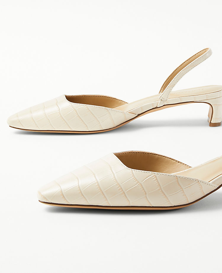 Embossed Leather Blade Heel Slingback Pumps