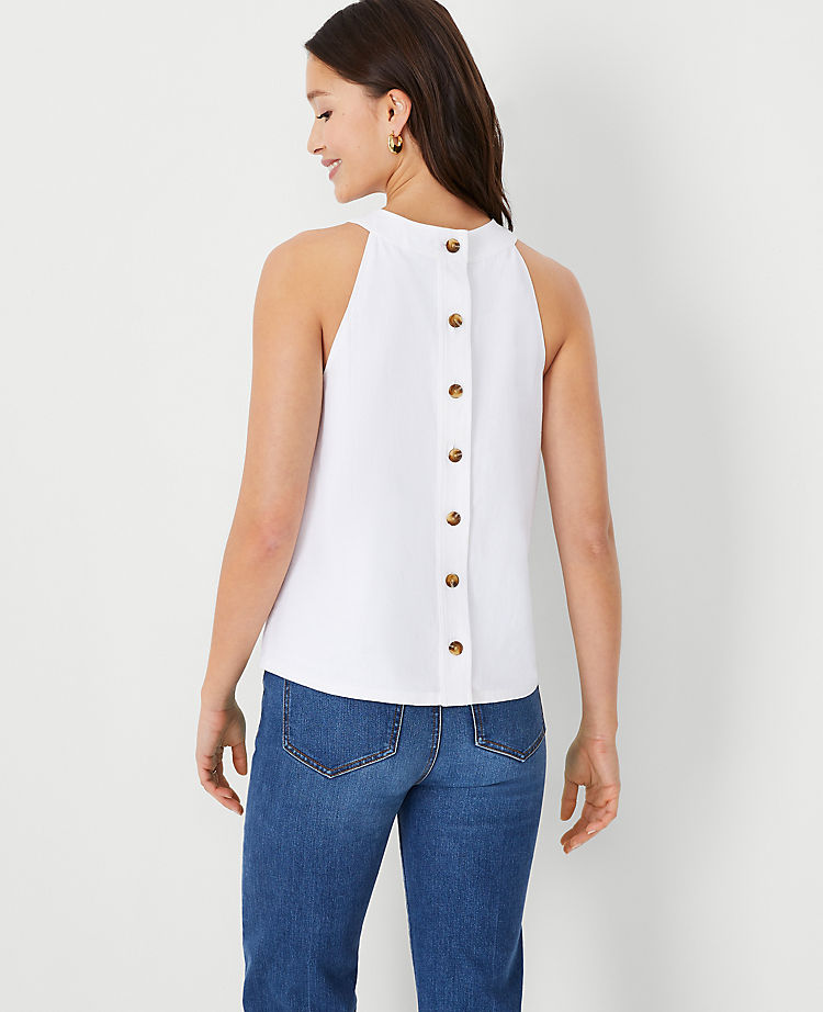 Linen Blend Button Back Halter Top