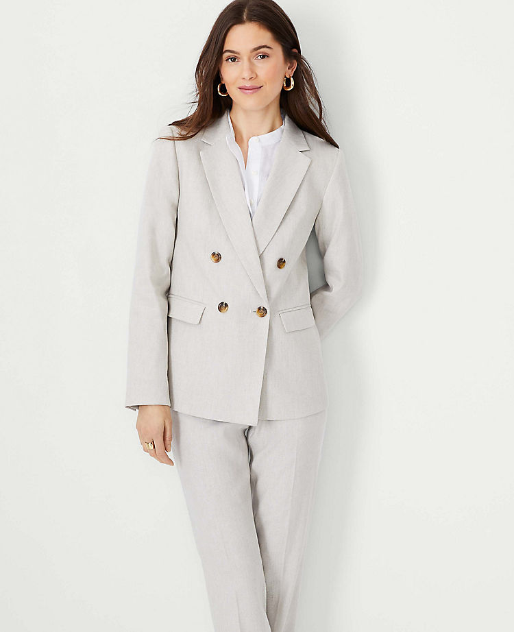 The Tailored Double Breasted Long Blazer in Linen Blend