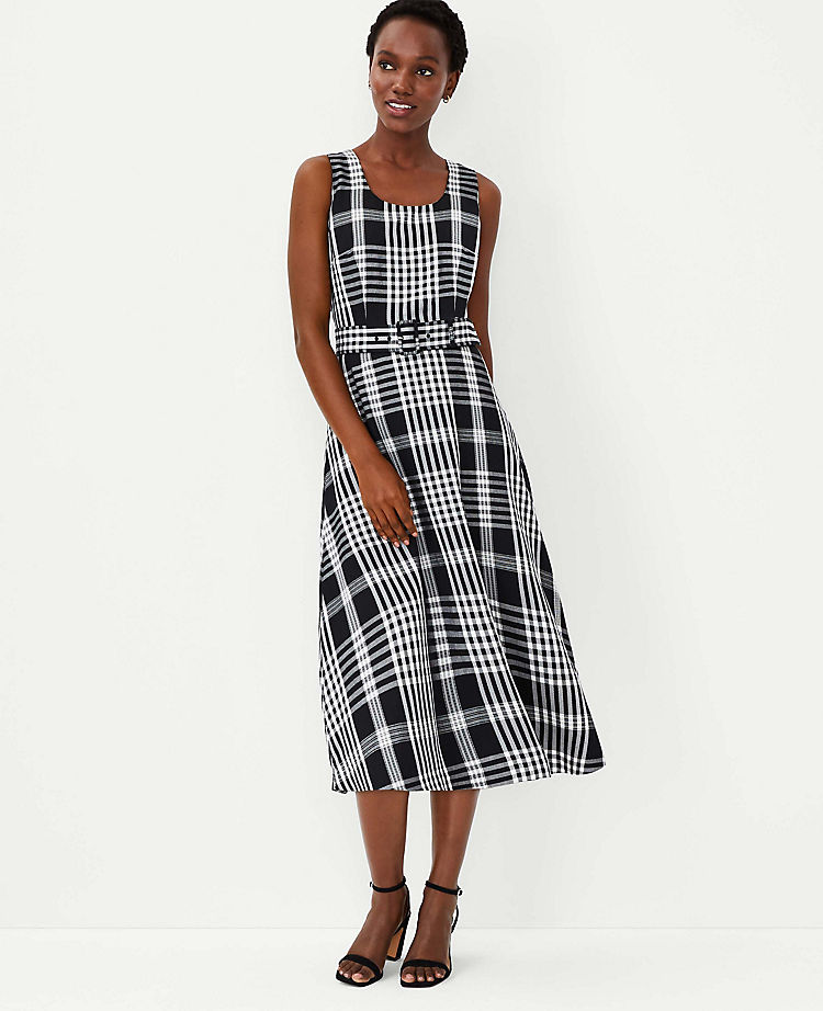 Ann Taylor Plaid Belted Flare Dress