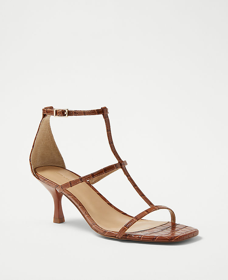 Embossed Three Strap Leather Sandals