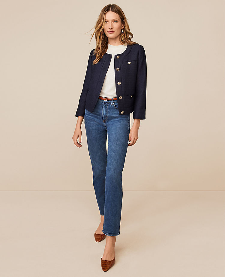 Ann Taylor Outlet |  Sculpting Pocket High Rise Straight Jeans in Classic Mid Wash
