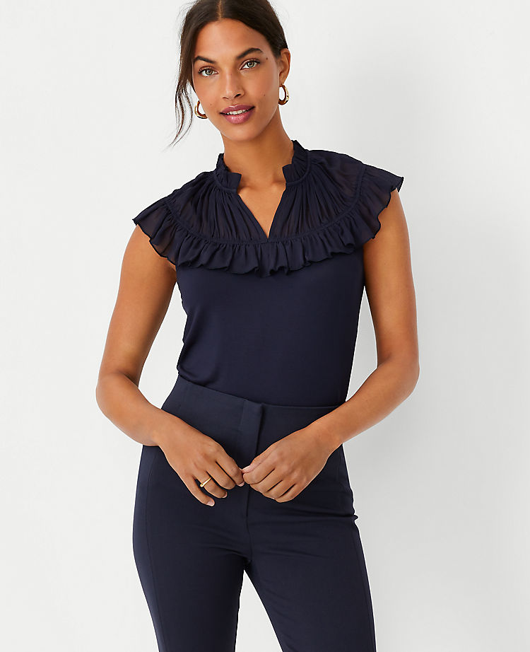 Ann Taylor Outlet |  Mixed Media Ruffle Yoke Top