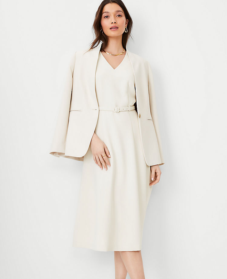 Ann Taylor Outlet |  The Belted V-Neck Midi Dress in Fluid Crepe