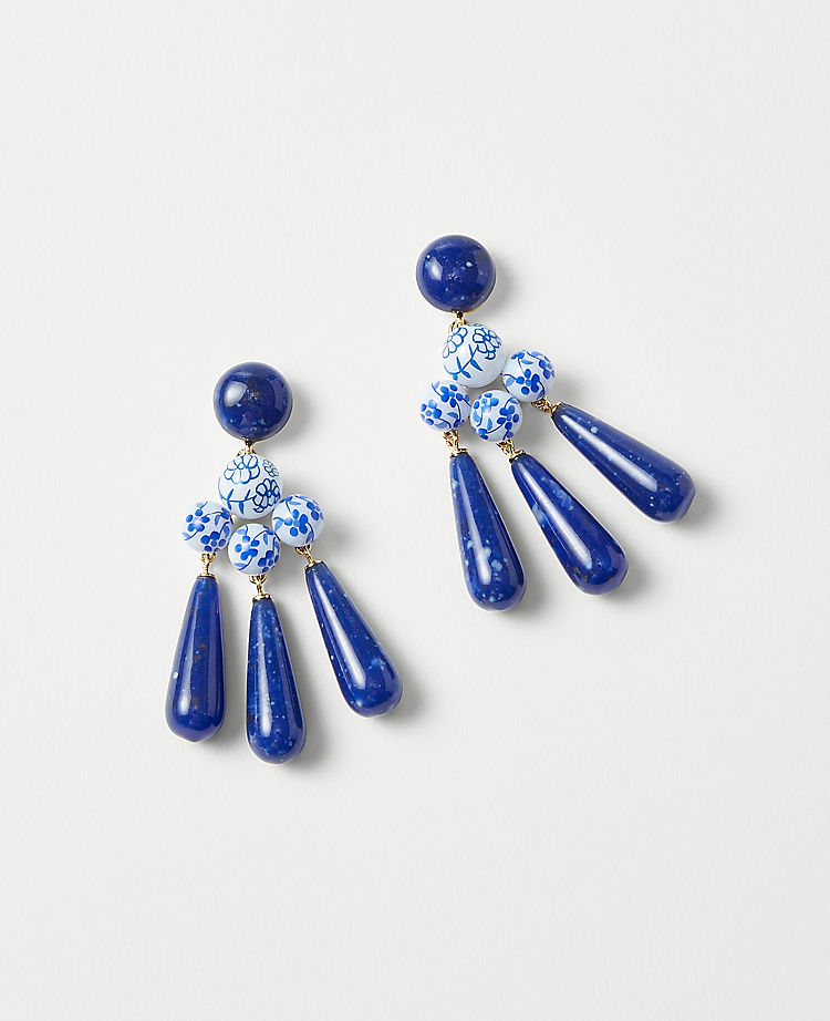 Marbleized Floral Beaded Chandelier EarRings