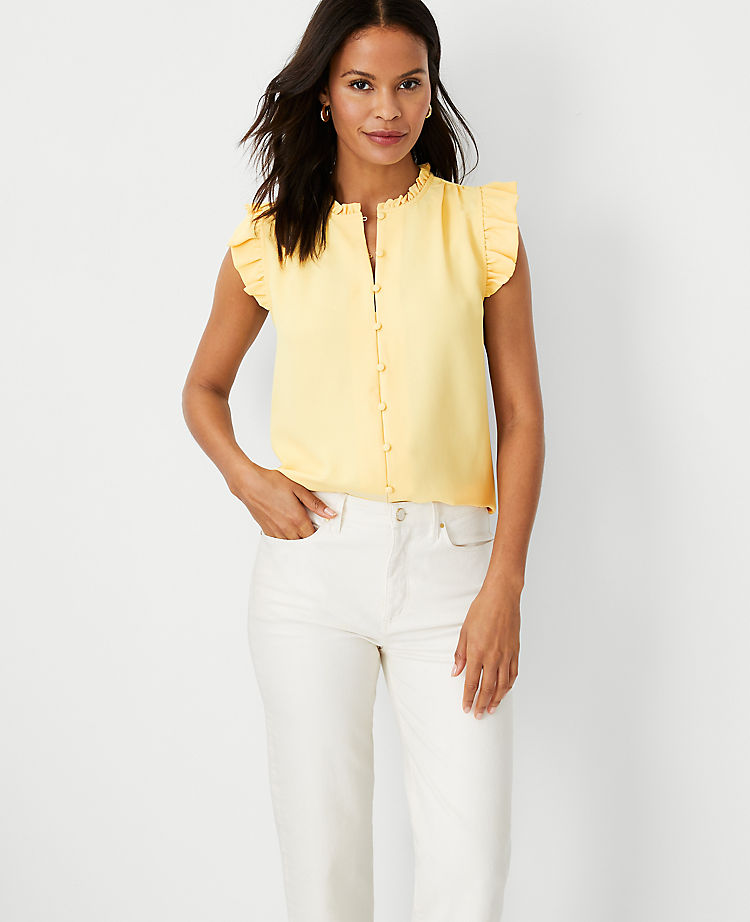 Ann Taylor Outlet |  Mixed Media Ruffle Button Shell