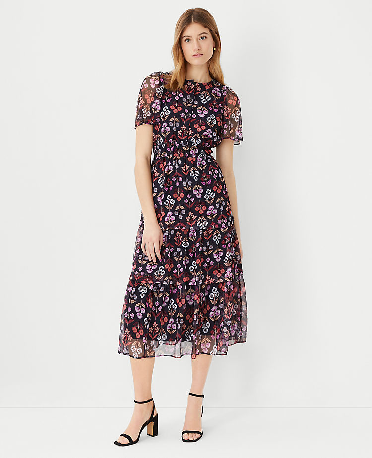 Ann Taylor Floral Tiered Midi Dress