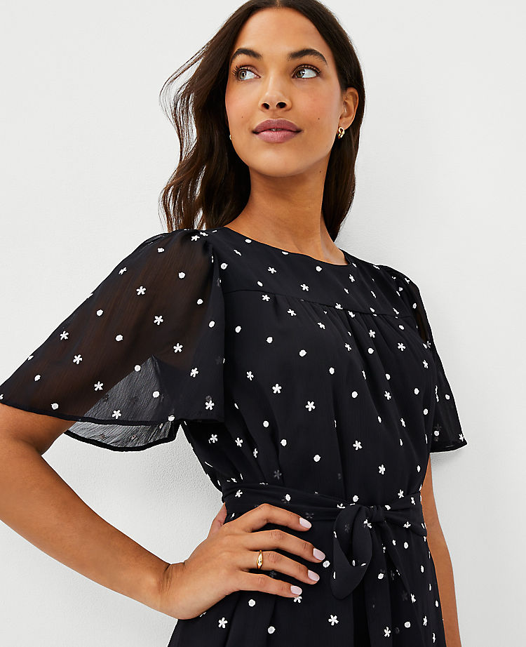 Floral Embroidered Belted Shift Dress