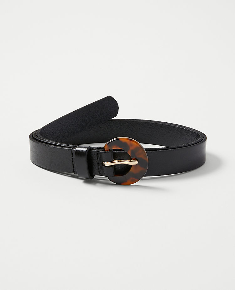 Tortoiseshell Print Buckle Skinny Leather Belt