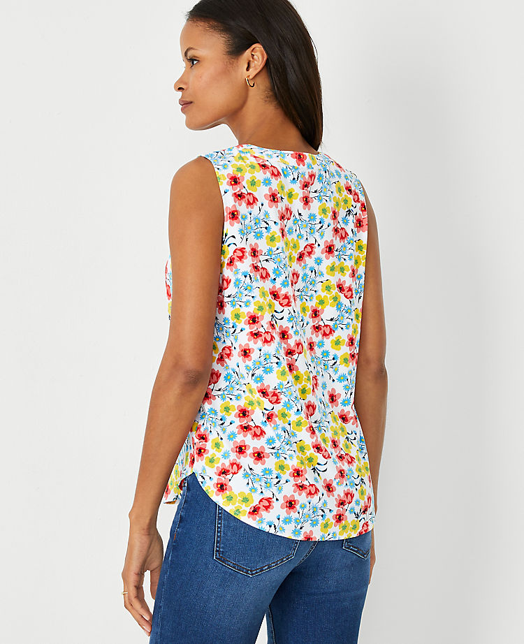 Floral Mixed Media Pleat Front Top