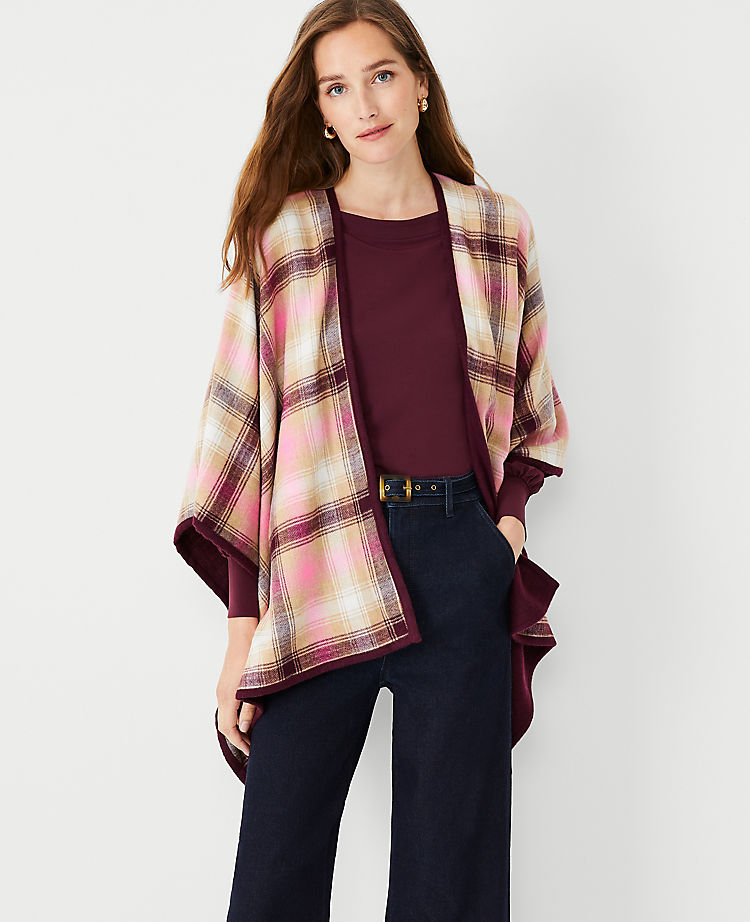 Plaid Open Poncho