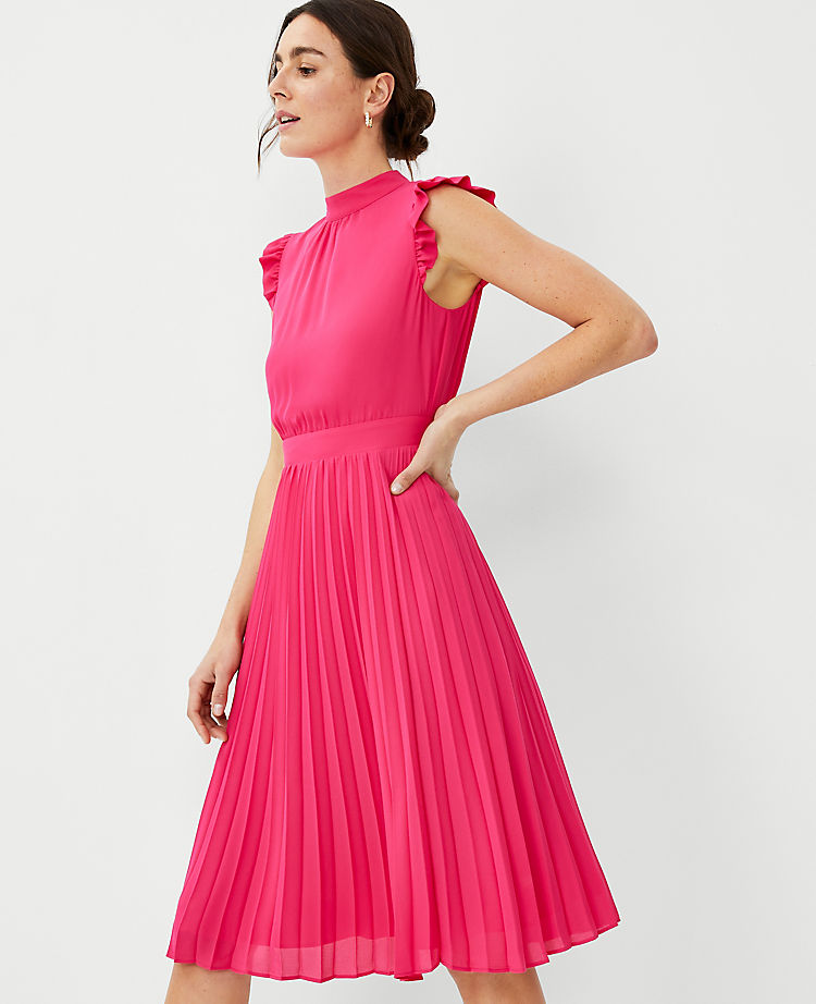 Ruffle Sleeve Pleated Dress