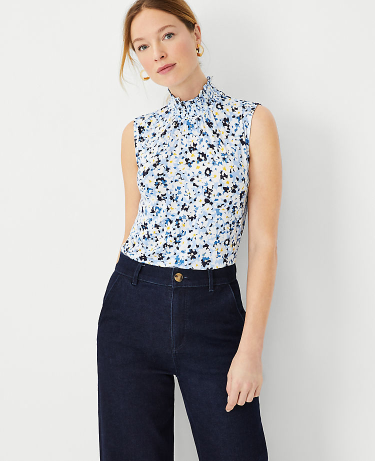 Ann Taylor Outlet |  Floral Smocked Neck Shell