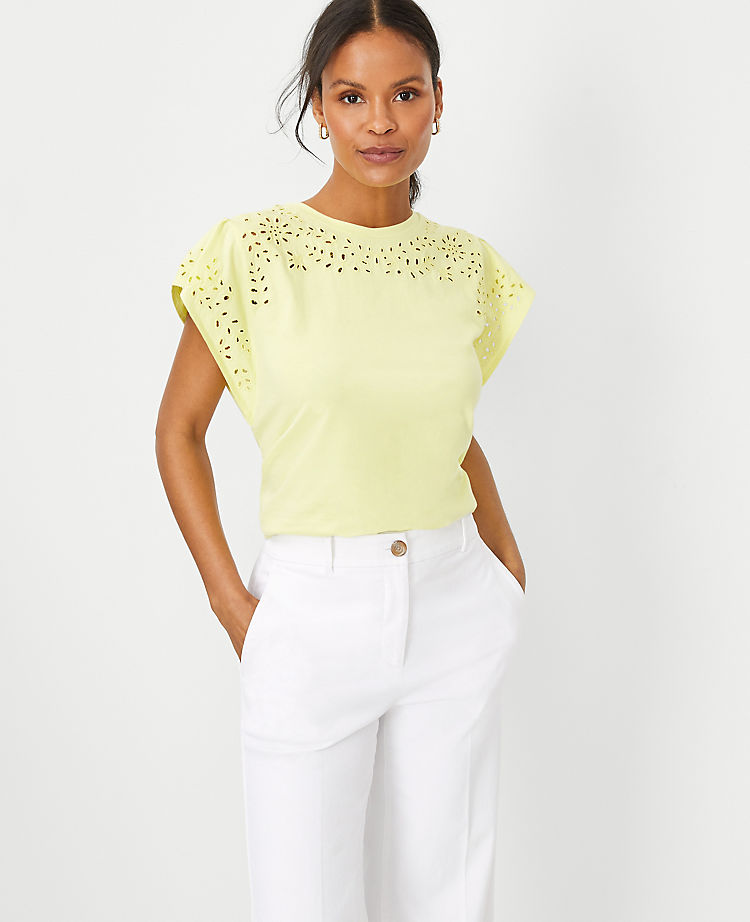 Ann Taylor Outlet |  Eyelet Cap Sleeve Tee
