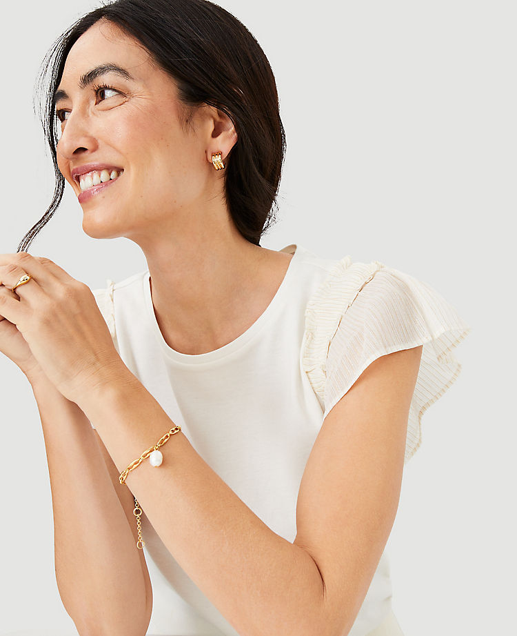 Ann Taylor Outlet |  Shimmer Ruffle Flutter Sleeve Top