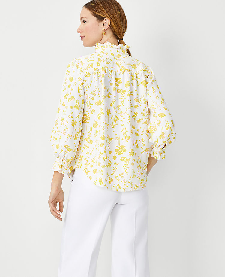 Ann Taylor Outlet |  Floral Ruffle Button Top