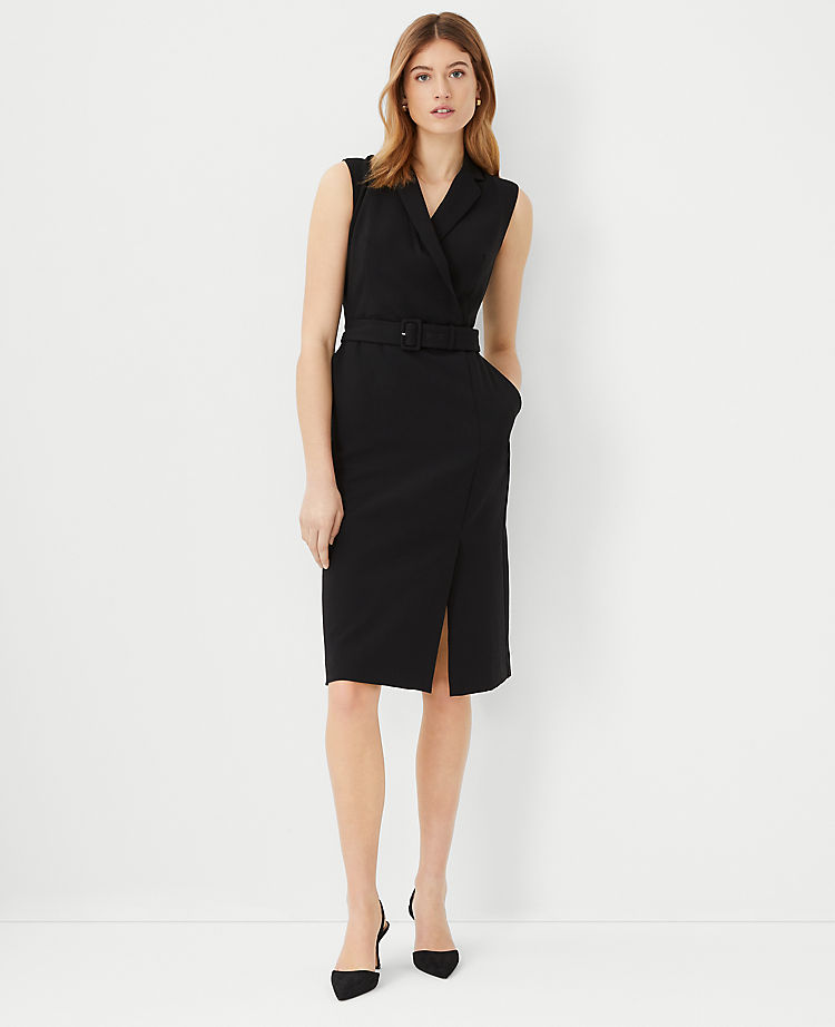 Ann Taylor Belted Lapel Flare Dress