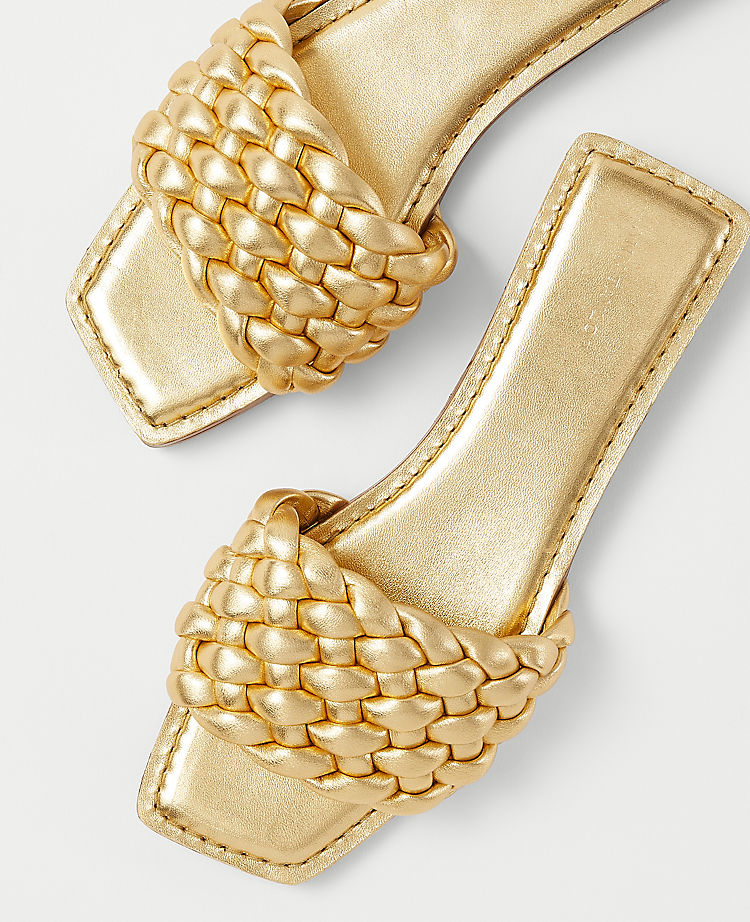 Woven Puffy Leather Slide Sandals