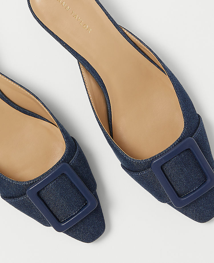 Denim Buckle Mule Pumps