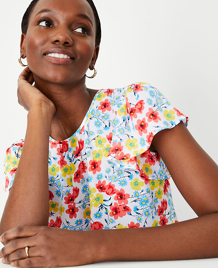 Floral Ruffle Sleeve Top