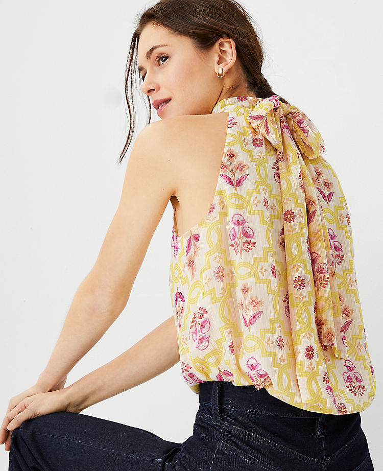 Ann Taylor Outlet |  Shimmer Stripe Tile Print Bow Halter Top