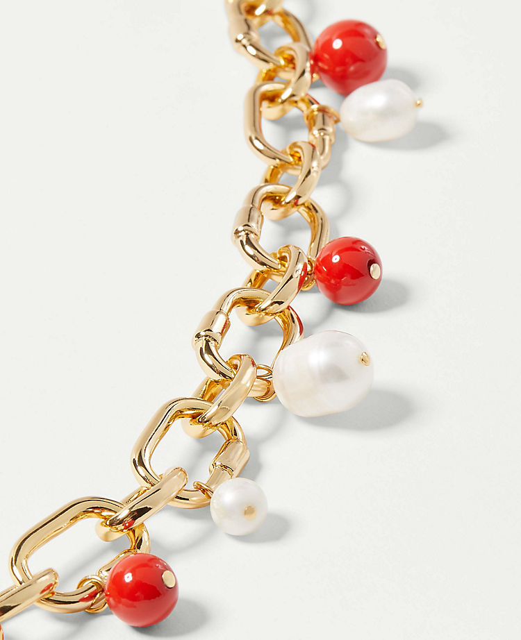 Freshwater Pearl and Enamel Charm Necklace