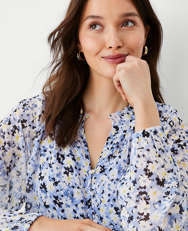 Ann Taylor Outlet |  Floral Ruffled Raglan Sleeve Top