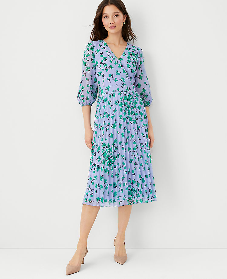 Ann Taylor Floral Pleated Flare Dress
