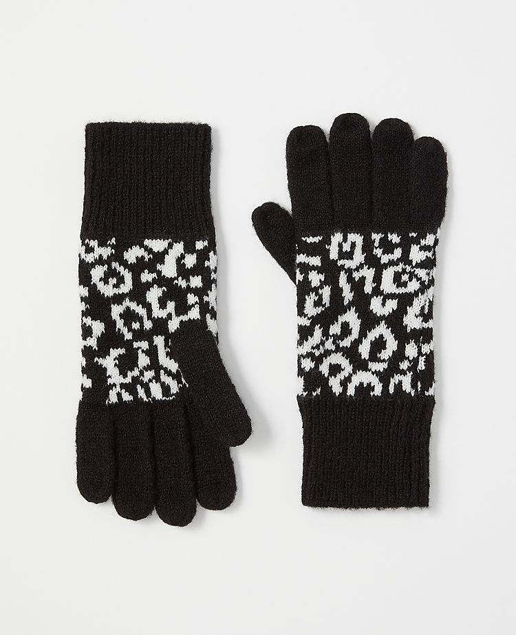 Snow Leopard Print Faux Fur Gloves