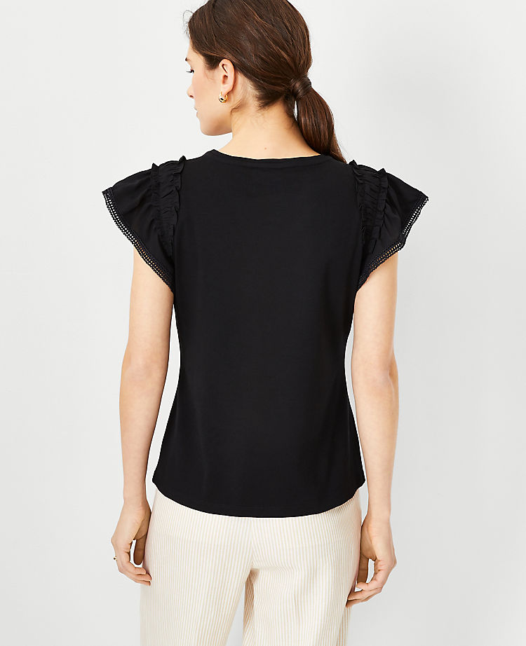 Ann Taylor Outlet |  Mixed Media Ruffle Flutter Sleeve Top