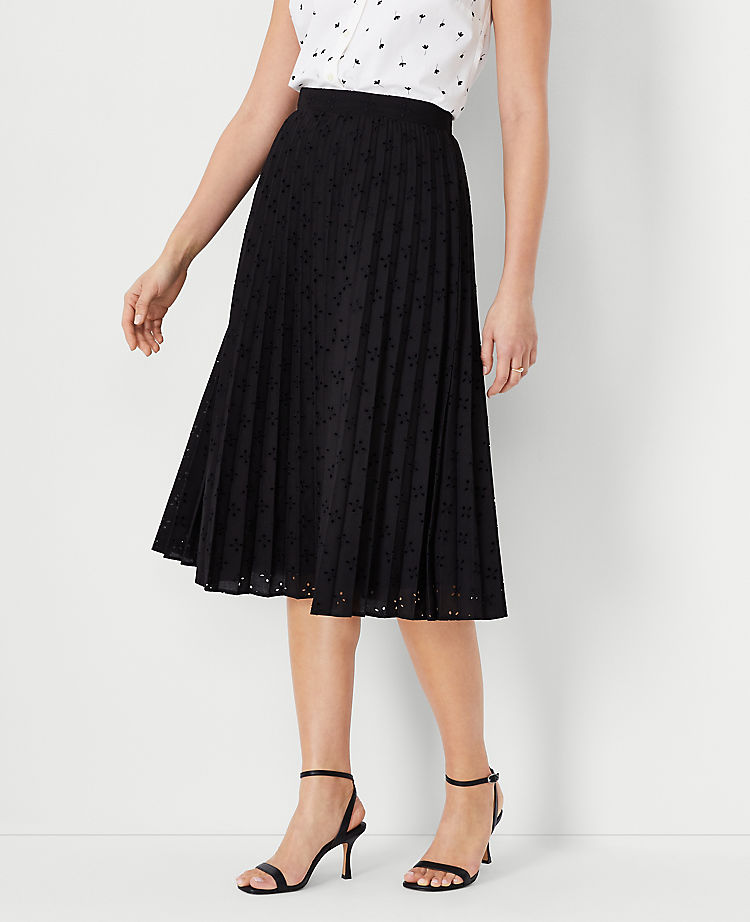Eyelet Pleated Skirt