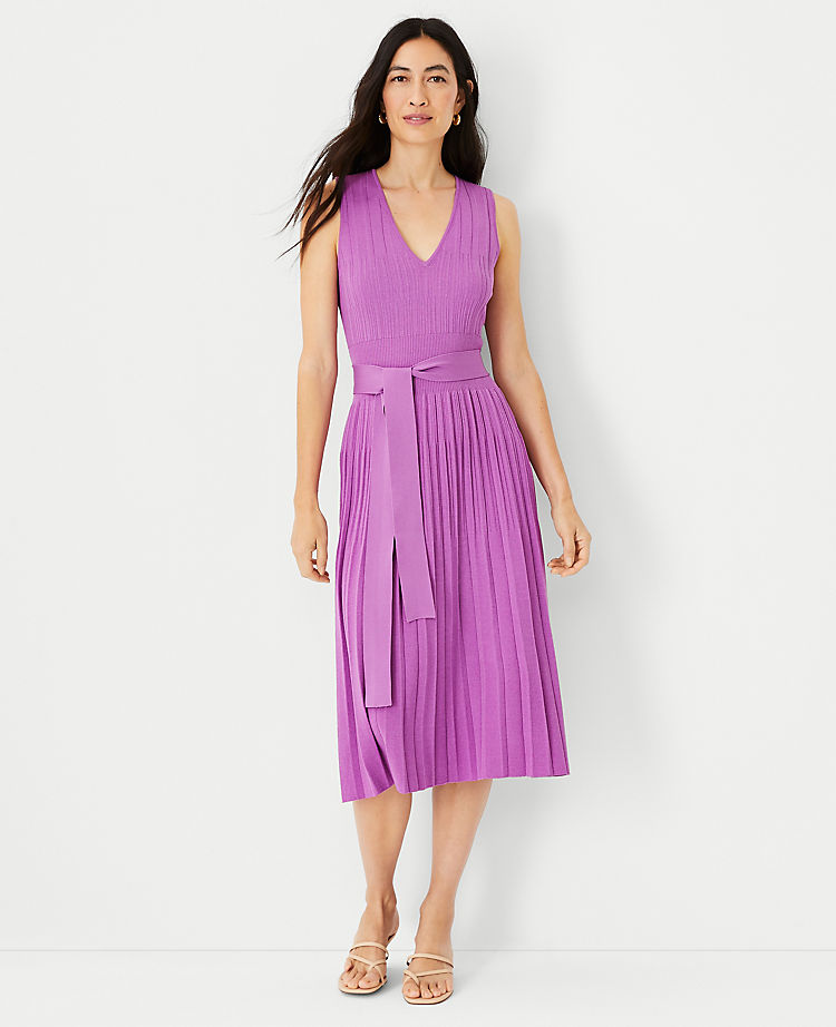 Belted V-Neck Sweater Dress