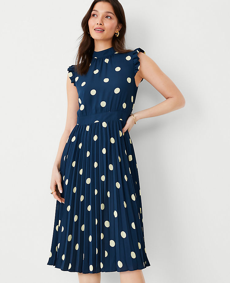 Ann Taylor Dot Ruffle Sleeve Flare Dress