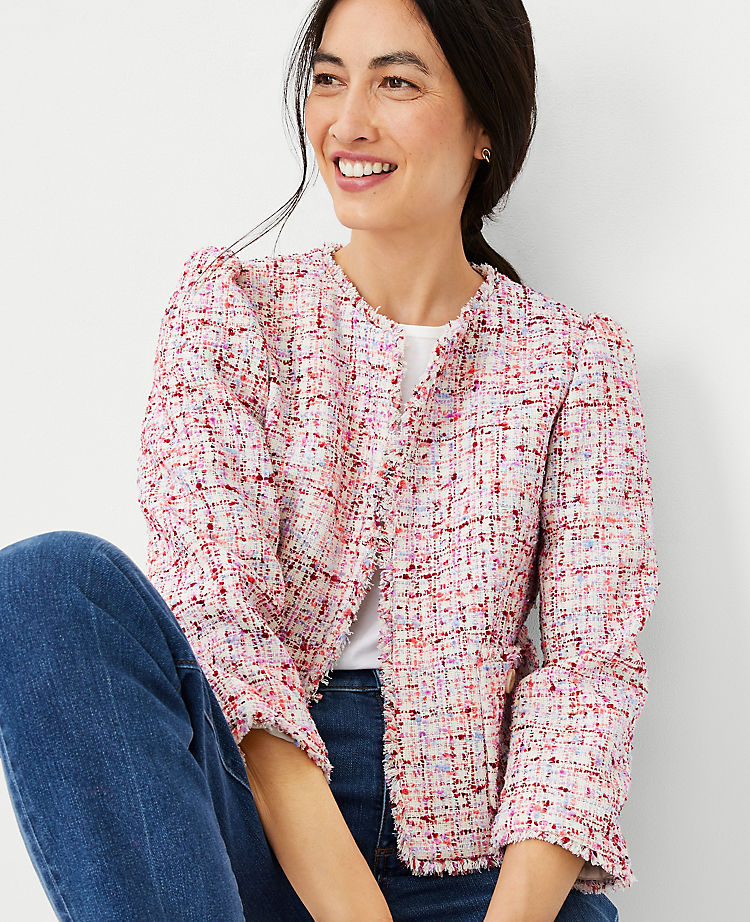 Ann Taylor Outlet |  FRinge Tweed Puff Sleeve Jacket