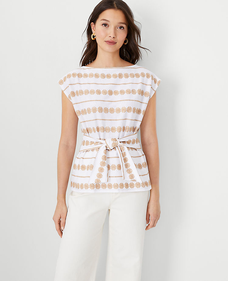 Embroidered Tie Waist Top